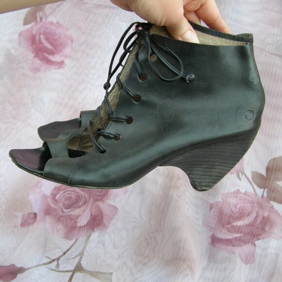 MARSELL size 40/9-9.5 Black Leather lace up Open toe shoes USED - need repair - Picture 13 of 16
